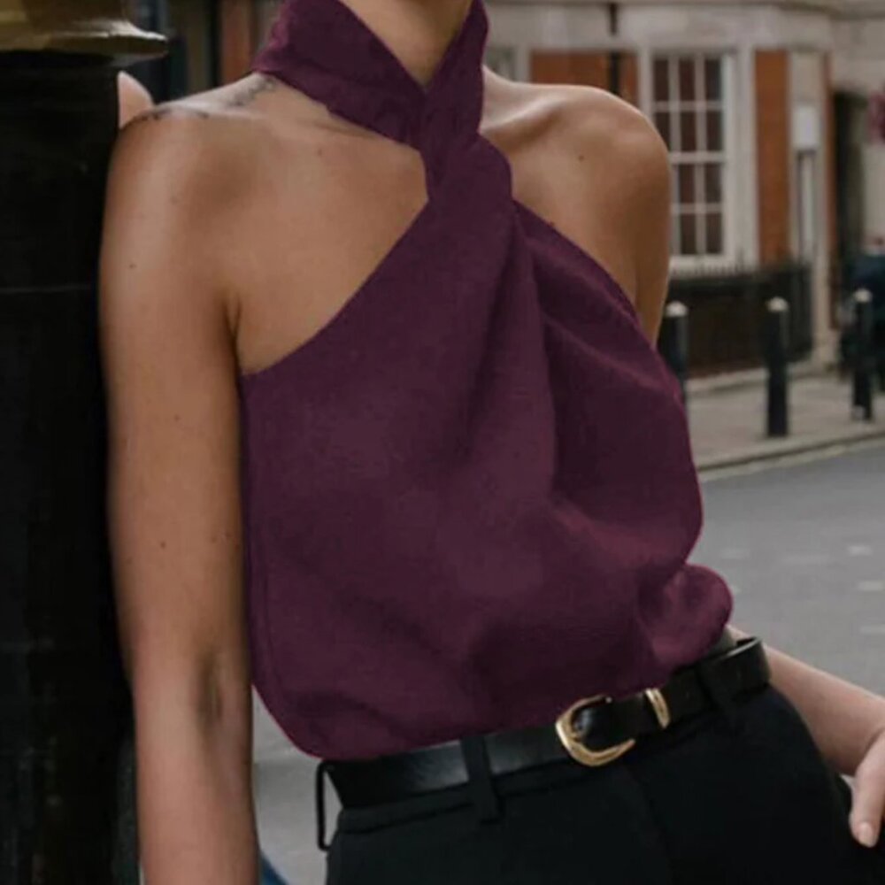 NWT Commense Cross Halter Tank Top (Purple/Burgundy)